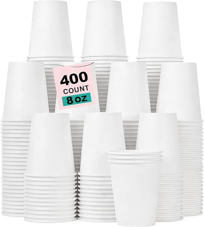 8 oz 400 Pack Disposable Coffee Cups, Bulk White Disposable Paper Cups by COOLCAP