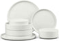 E-far 8-Piece Plates and Bowls Sets - Stoneware Dinnerware Sets with Pasta Bowls for 2 | Microwave & Dishwasher Safe Kitchen Modern Dish Set, Speckled White