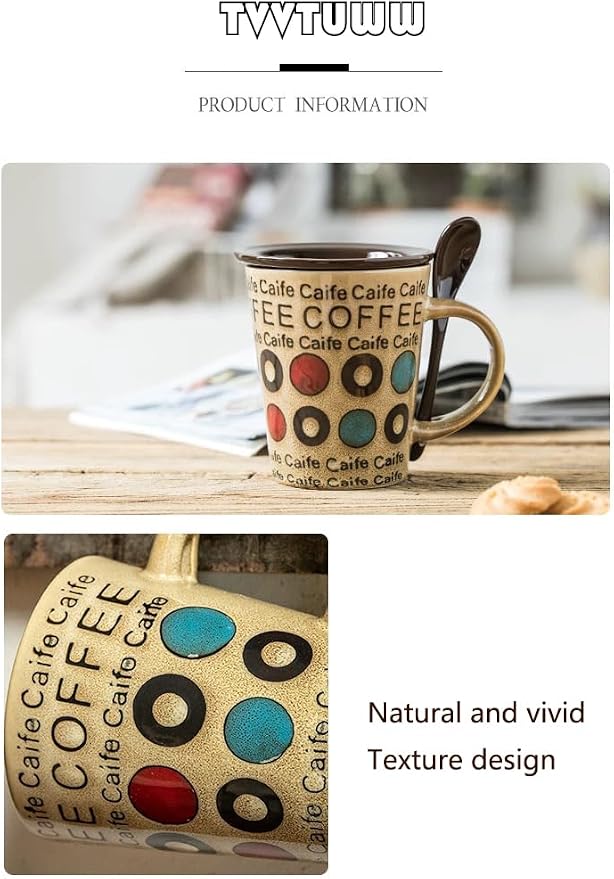 Ceramic Coffee Cup with Spoon and Lid, 12 oz Coffee Mug, Microwave Dishwasher - Image 5