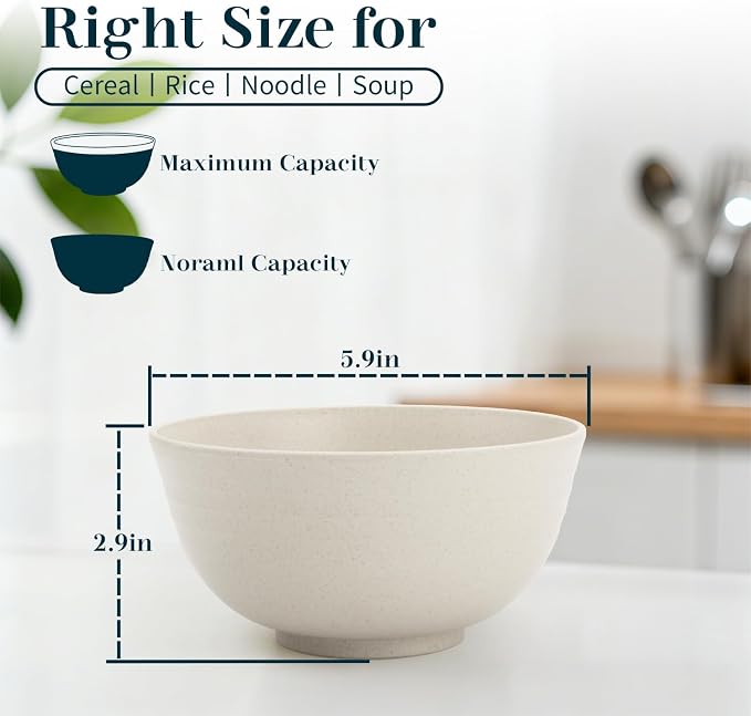 Wheat Straw Bowl 26 OZ, Unbreakable Ramen Bowls Set of 8, Alternatives to - Image 2
