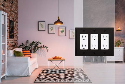 Henne Bery Modern Edge Decorative Wall Plate Switch Plate Outlet Cover, Durable Solid Zinc Alloy (Triple Decorator, Matte Black)