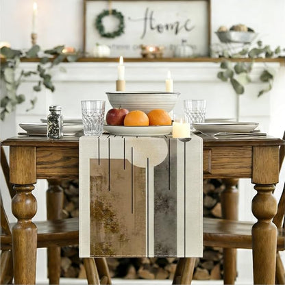 Neutral Abstract Table Runner, Modern Boho Brown Grey Line Shape Decorative | - Image 3