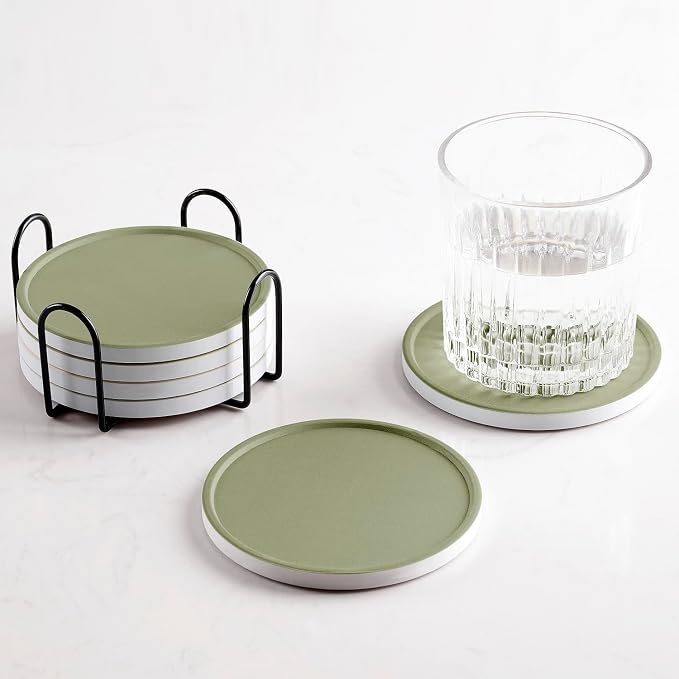 Set of 6 Olive Green Coasters by Hoomey