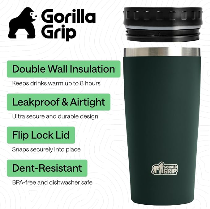 GORILLA GRIP 304 Stainless Steel Double Insulated Travel Coffee Mug, Leakproof - Image 2