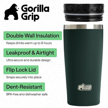 GORILLA GRIP 304 Stainless Steel Double Insulated Travel Coffee Mug, Leakproof - Image 2