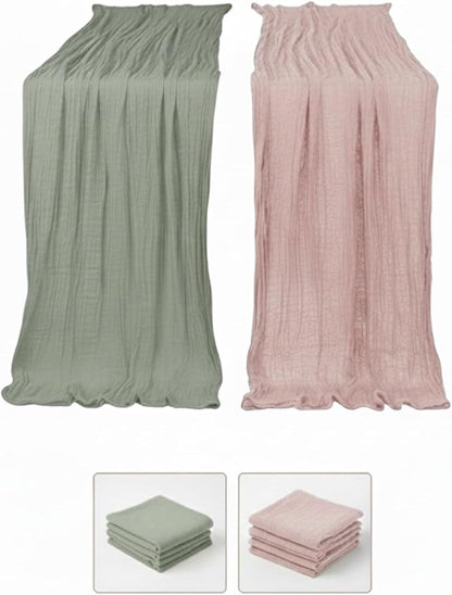 Cheesecloth Table Runner 2 Pack Sage Green and Dusty Pink, Boho Gauze Table - Image 2