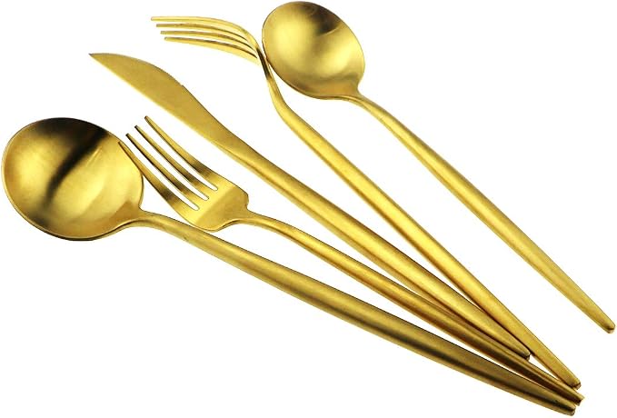 5-Piece 18/10 Stainless Steel Matte Gold Flatware Set - Image 2