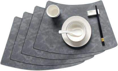 Leather Round Table Washable Placemats, Thick Faux Leather Heat Resistant Wedge Table Placemat, Waterproof Non-Slip Easy to Clean Place mat for Kitchen Coffee Dining Room Table Set of 4