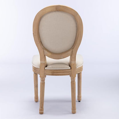 Ball & Cast French Vintage Upholstered Dining Chairs Set of 2, Farmhouse Antique Painting Wooden Kitchen Side-Chairs with Carved Solid Wood Frame, 2-Piece Curved Backrest Louis Chair, Linen Beige