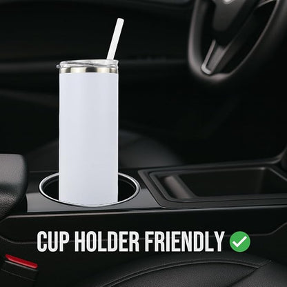 Hogg 20 oz Skinny Case (24 Units) - White, Powder Coated Tumblers for Laser Engraving, Engravable Tumblers Bulk, Stainless Steel Cups Bulk, Insulated Cups with Lids and Straws