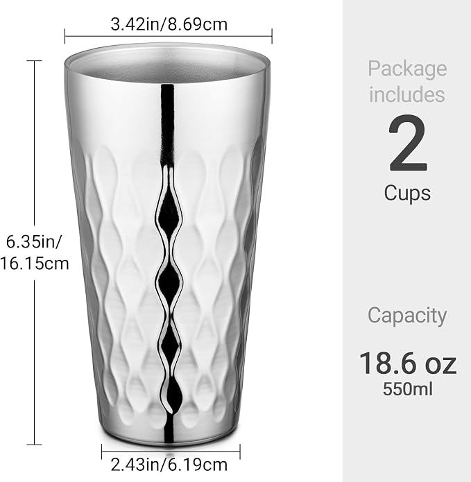 Beasea Stainless Steel Cups 19 oz, 2 Pack Large 18.6oz 550ml Stainless Steel - Image 2