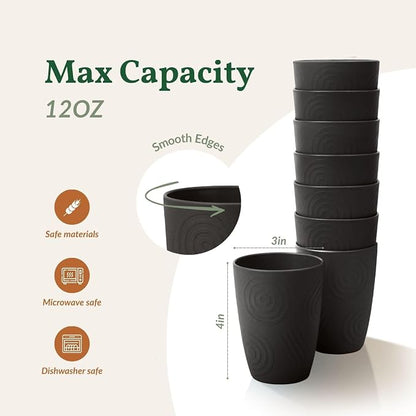 Homienly Wheat Straw Cups 8 PCS Plastic Cups Unbreakable Drinking Cup Reusable - Image 3