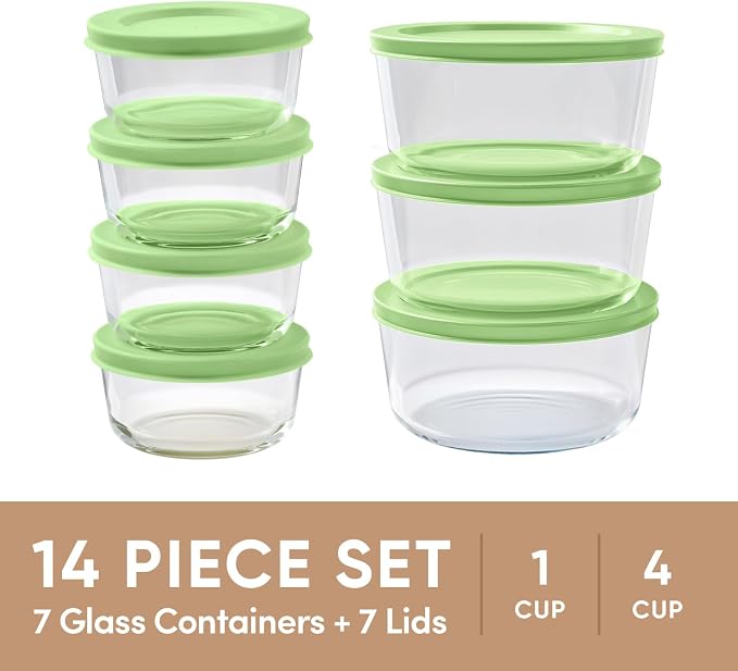 14-Piece Glass Food Storage Containers Set | 1-Cup & 4-Cup, Leakproof | - Image 3
