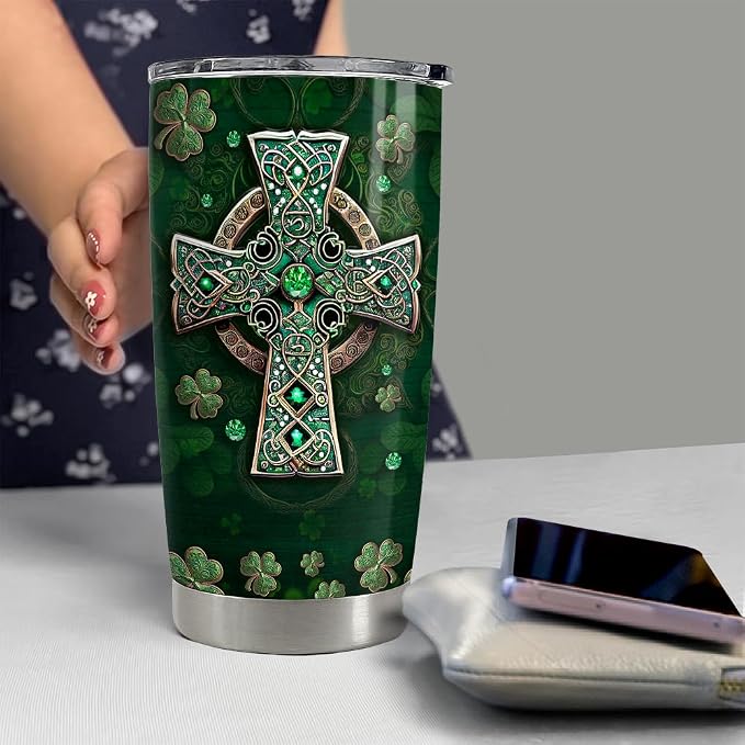 SANDJEST Irish Tumbler 20oz Irish Facts Celtic Cross Stainless Steel Tumbler - Image 6