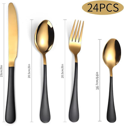 24 Piece Black and Gold 18/0 Flatware Utensil Set - Image 2