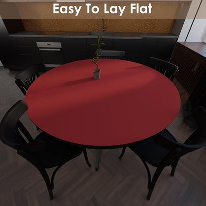 Round Table Pad, 1.8mm Thick, Dia.24 Inch, Leather Table Cover, Table Protector (Dia.24, Black+Wine Red)