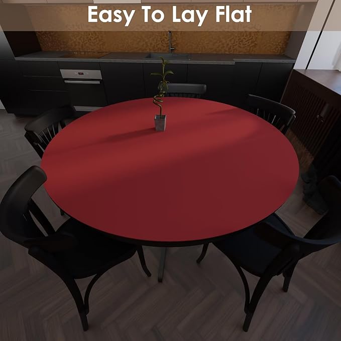 Round Table Pad, 1.8mm Thick, Dia.54 Inch, Leather Table Cover, Table Protector (Black+Wine Red)