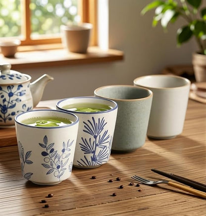 Ceramic Matcha Tea Cups Set of 4, 6 oz Japanese Tea Cup, Handcrafted, No Handle - Image 2