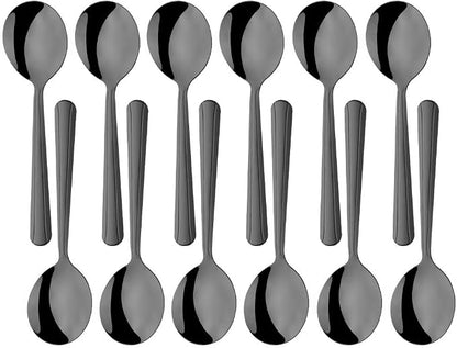 Bouillon Spoons Set of 12, 5.9 Inch Stainless Steel Soup Spoon, Metal Round by KitchenDining