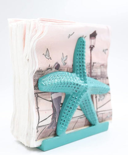 Nautical Starfish Lunch Dinner Metal Napkin Holder Kitchen Beverage Cocktail Ocean Coastal Napkin Holder By The Metal Magician (Distressed Green)