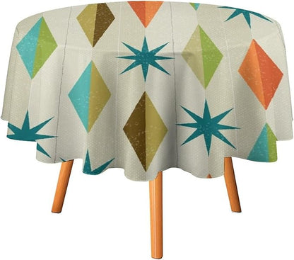 Mid Century Round Tablecloth, Modern Colorful Abstract Geometric Retro Art Printed Tablecloth for Home Party Dining Room Kitchen Decor 50Inch(127cm)