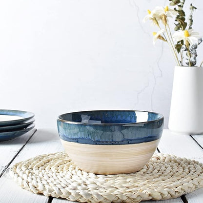 Bosmarlin Stoneware Soup Bowl Set of 4, 26 Oz, Cereal Bowl for Oatmeal, Dishwasher and Microwave Safe, Reactive Glaze (Deep blue, 6 in)