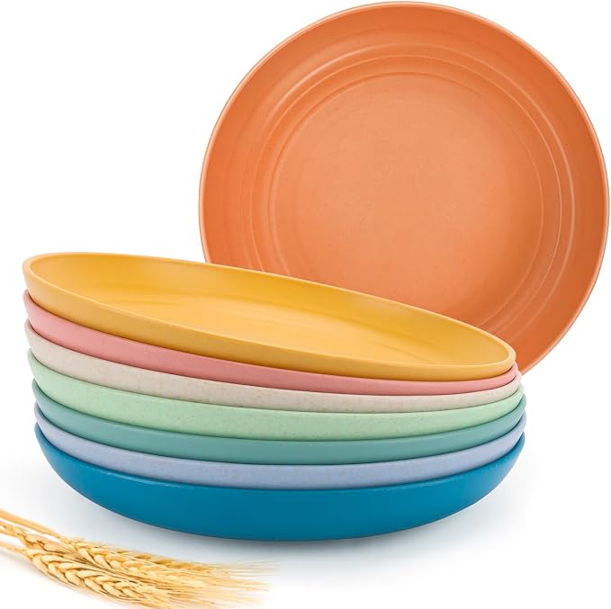 10 Inch Wheat Straw Dinner Plates Set of 8, Unbreakable Plastic Reusable Plates by Shopwithgreen