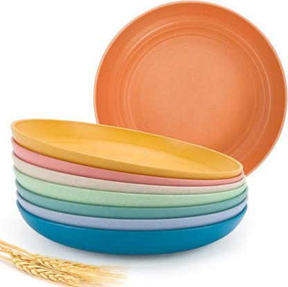10 Inch Wheat Straw Dinner Plates Set of 8, Unbreakable Plastic Reusable Plates by Shopwithgreen