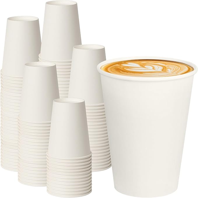 12 oz White Paper Coffee Cups, Disposable Hot Cups by PACKINNO