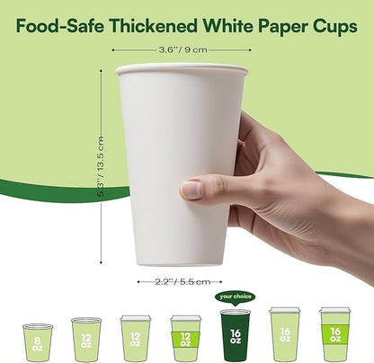 White Paper Cups 16 oz Disposable Coffee Cups, 500 Pack BPA Free Leak Proof Hot Cups,300GSM Thickened Disposable Cups,Unbleached Hot Cold Drink Cups for Everyday Home Office Coffee Bar Party Supplies