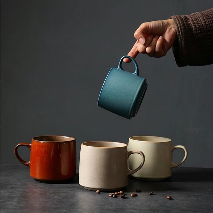 12oz Rustic Minimalist Ceramic Pottery Coffee Mug Set of 4, Lead-FreeTea Mug by Unknown