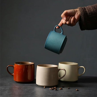 12oz Rustic Minimalist Ceramic Pottery Coffee Mug Set of 4, Lead-FreeTea Mug by Unknown