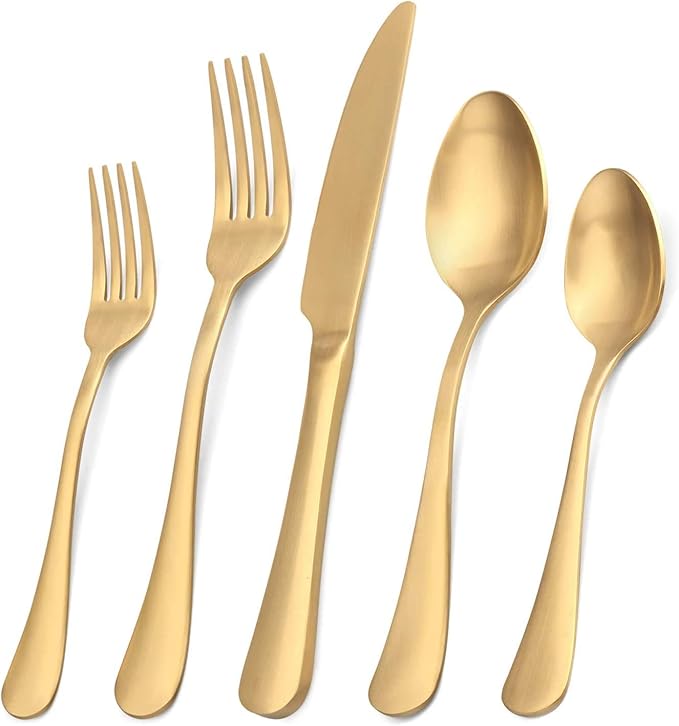 SHARECOOK Satin Finish 40-Piece Stainless Steel Flatware Set, Matte Gold by Sharecook