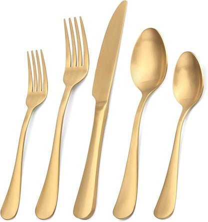 SHARECOOK Satin Finish 40-Piece Stainless Steel Flatware Set, Matte Gold by Sharecook