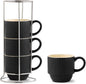 Hasense Black Coffee Mug Porcelain Set of 4 - 12 oz Stackable Coffee Cups by Hasense