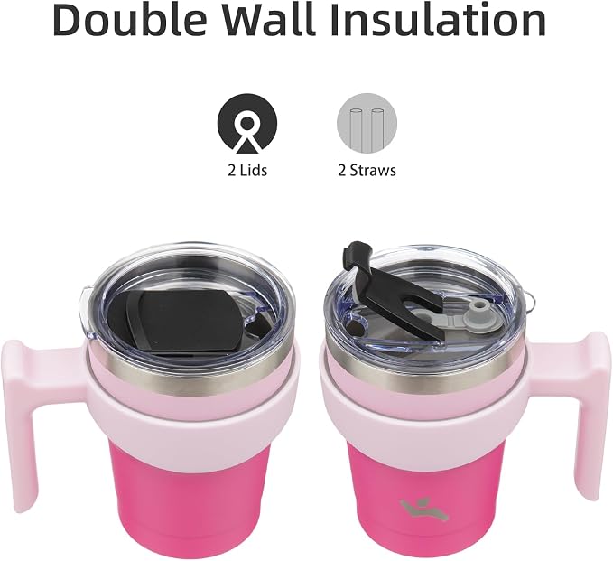 Konokyo 10 oz Tumbler with Handle and Straw, Insulated Travel Mug | Cherry; - Image 3