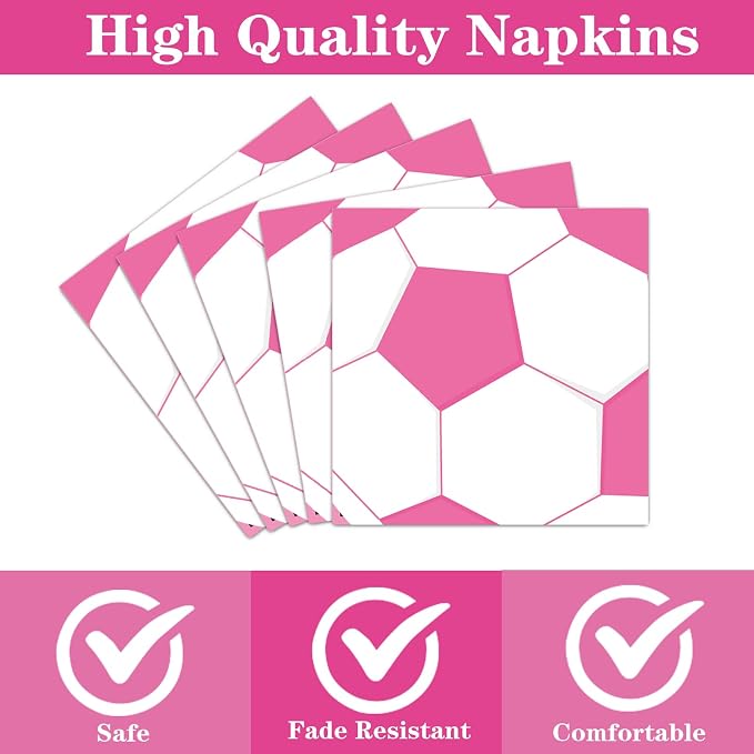 Rakuto Pink Soccer Party Decorations 96PCS Plates Napkins Set | Pink Soccer - Image 3