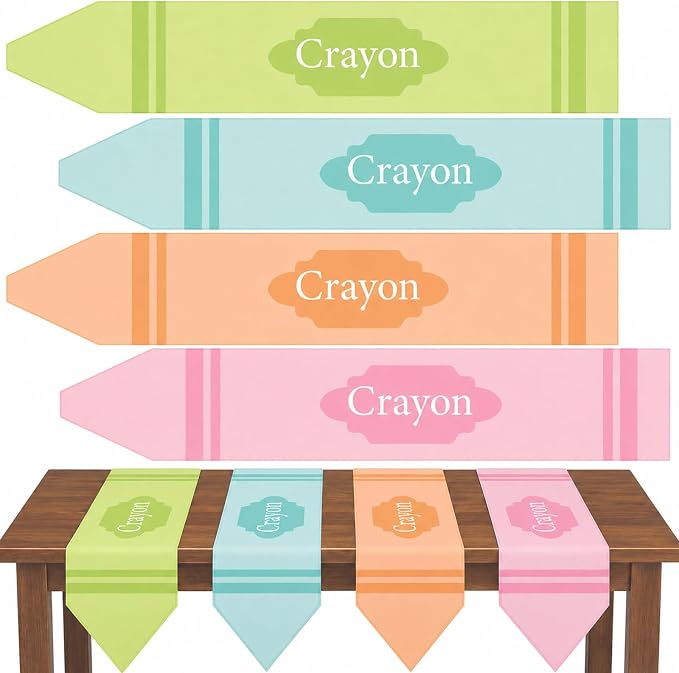 4 Pcs Pastel Crayon Table Runner 71 x 13 Inch Back to School Classroom by Breling