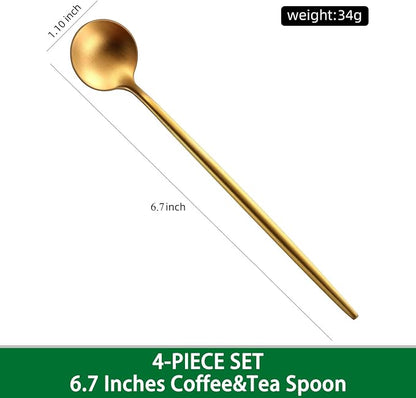 DEHOV Satin Gold 6.7 Inches Coffee Spoon, 4 Pieces Stainless Steel 18/10 Tea - Image 2