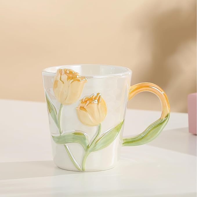Tulip Flower Ceramic Mug 11.8Oz, Handmade Cute Coffee Tea Cup - Image 3