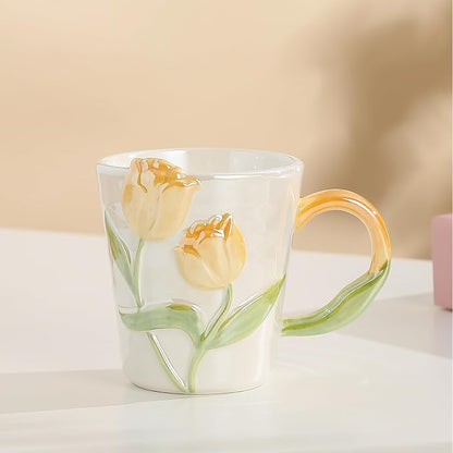 Tulip Flower Ceramic Mug 11.8Oz, Handmade Cute Coffee Tea Cup - Image 3