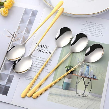 5-pieces Soup Dinner Spoon 8-Inch Gradient Gold Metal Korean Spoon Stainless Steel Table Spoons by Buyer Star