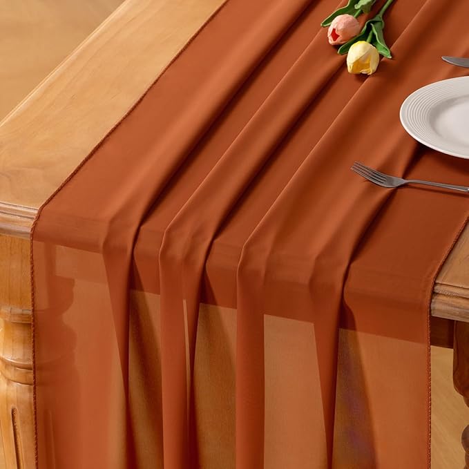 Terracotta Chiffon Table Runner Summer Boho Wedding Birthday Party Decor | 14ft by Socomi