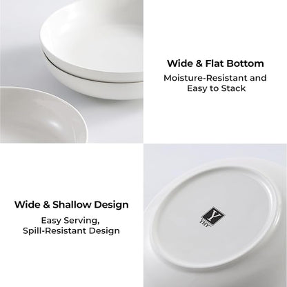YHY Pasta Bowls Set of 4, 22 oz Ceramic Salad Plates, 7.8 Inch Wide Shallow - Image 5