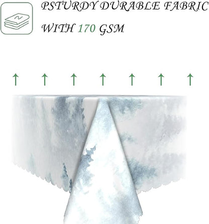 52x70 Inch Nordic Winter Nature Rectangle Tablecloth Misty Foggy Pine Trees Forest Table Cloth Waterproof Stain Resistant Table Cover for Kitchen Dining Picnic BBQ Home Holiday Party
