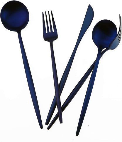 Matte Blue Gugrida 5-Piece 18/10 Stainless Steel Silverware Set, Satin Finish - Image 5