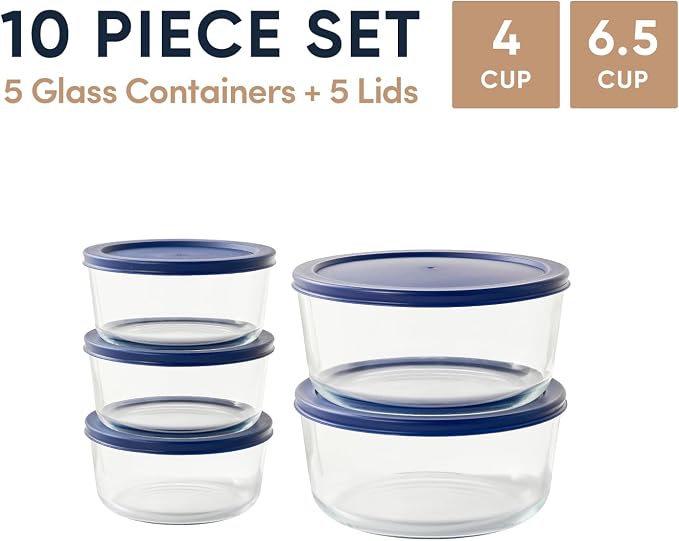 10-Piece Glass Food Storage Containers Set | 4-Cup & 6.5-Cup, Leakproof | - Image 2