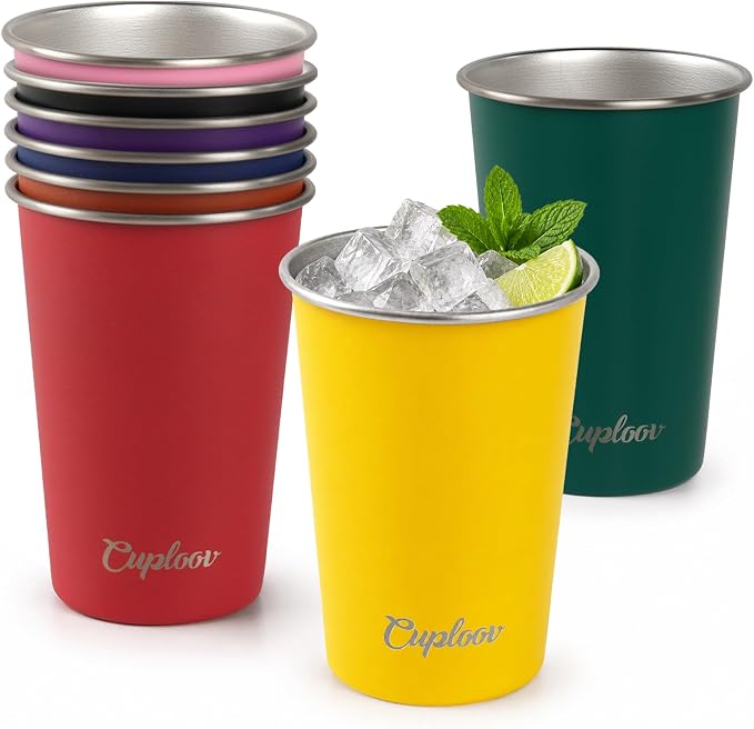 16 oz Stainless Steel Cups, Metal Drinking Glasses by CUPLOOV