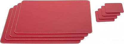 Nikalaz Set of Red Placemats and Coasters, 4 Table Mats and 4 Coasters, Recycled Leather, Place Mats 18'' x 13'' and Coasters 3.9'' x 3.9''