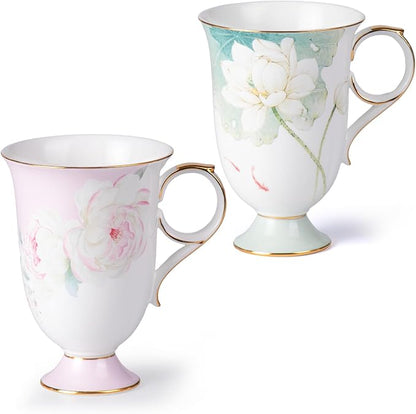 KAMMAK Bone China Coffee Mugs, 17oz Floral Tea Cups by KAMMAK